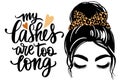 Messy hair bun with leopard bandana, vector woman silhouette. Beautiful girl drawing illustration and fashion quote Royalty Free Stock Photo