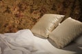 Messy luxurious bed with pillow Royalty Free Stock Photo