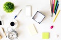 Messy office desktop with alarm Royalty Free Stock Photo