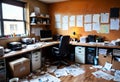 messy office with lots of papers. Generative AI