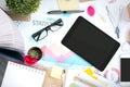 Messy office table with technology Royalty Free Stock Photo