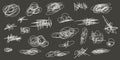 Messy pen scratch scribble marks set on blackboard style Royalty Free Stock Photo