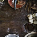 Messy rustic kitchen table mockup Royalty Free Stock Photo