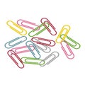 Messy scattered colorful paperclips.