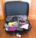 Messy suitcase on vacation has not been unpacked