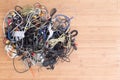 Messy tangle of old electric cords and connectors Royalty Free Stock Photo