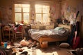 Messy teenager bedroom - AI Generated