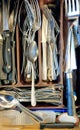 Messy Unorganized Silverware Drawer in Kitchen Royalty Free Stock Photo