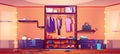 Messy walk-in closet, dressing room interior. Royalty Free Stock Photo