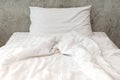 Messy White Bed Sheets and Pillow at Room Royalty Free Stock Photo