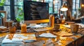 Messy Workspace, Coffee Spilled on Desk Royalty Free Stock Photo
