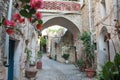 Mesta Village street view in Chios Island. Royalty Free Stock Photo