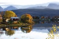 Autumn Sunset over Mestervik or Meistervik is a village in Balsfjord Municipality in TromMunicipality in Troms og Finnmark county, Royalty Free Stock Photo