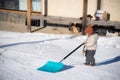 Mestia, Georgia-January 2023:Cute girl having fun playing with snow. Active outdoors leisure with children in winter Royalty Free Stock Photo