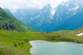 Hiking trail leading from Mestia to Koruldi lakes. a famous landscape in Mestia, Samegrelo-Zemo Svaneti, Georgia Royalty Free Stock Photo