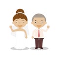 Mestizo bride and oriental bridegroom Interracial newlywed couple in cartoon style Vector illustration