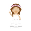 Mestizo bride wearing a wedding dress in cartoon style Vector Illustration