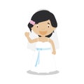 Mestizo bride wearing a wedding dress in cartoon style Vector Illustration