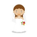 Mestizo bride wearing a wedding dress in cartoon style Vector Illustration