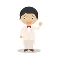 Mestizo bridegroom wearing a cream tuxedo in cartoon style Vector Illustration