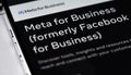 Meta for Business Facebook Ads official website closeup on screen smartphone