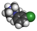 Meta-chlorophenylpiperazine mCPP psychoactive drug molecule. 3D rendering. Atoms are represented as spheres with conventional.