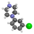 Meta-chlorophenylpiperazine mCPP psychoactive drug molecule. 3D rendering. Atoms are represented as spheres with conventional.