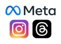 Meta family services icons, where are Instagram and Threads Mobile Apps icons on white background, vector illustration