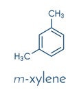 Meta-xylene m-xylene aromatic hydrocarbon molecule. Skeletal formula.