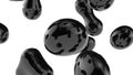 Metaballs Black drops and spheres floating on a white back Abstract liquid shapes 3d