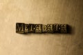 METADATA - close-up of grungy vintage typeset word on metal backdrop