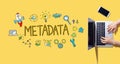 Metadata with person working with laptop