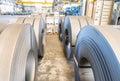 Metail coils stacked in a company warehouse Royalty Free Stock Photo