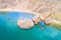 Metajna, island of Pag. Famous Beritnica beach in stone desert amazing scenery aerial view