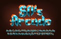 80s Arcade alphabet font. 3D pixel letters, numbers and punctuations in hard rock style. Royalty Free Stock Photo