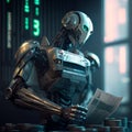 Metal AI robot banker. the concept of the future. generative AI digital illustration