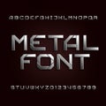 Metal alphabet font. Chrome effect letters and numbers on a dark background Royalty Free Stock Photo