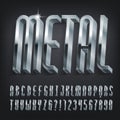 Metal alphabet font. 3D effect narrow letters, numbers and symbols with shadow. Royalty Free Stock Photo