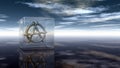 Metal anarchy symbol in glass cube
