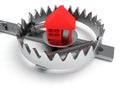 Metal animal trap with home on white