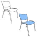 Metal Armless Chair in Color and Black Line Art