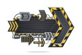 Metal arrow. Navigation sign. Cyberpunk style concept art. Realistic interface design. Gui element. Metal direction