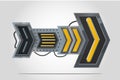 Metal arrow. Navigation sign. Cyberpunk style concept art. Realistic interface design. Gui element. Metal direction