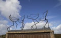 Metal artwork of four birds on the seafront in Morecambe, Lancashire
