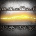 Metal background with cogwheel gears and electric lightning