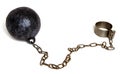 Metal ball on a chain and a fastener for a prisoner or slave isolated on white background Royalty Free Stock Photo