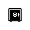 Metal Bank Safe, Strongbox for Money Saving. Flat Vector Icon illustration. Simple black symbol on white background