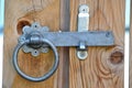 Metal bar on wooden fence - entrance barred Royalty Free Stock Photo