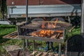 Metal barbecue grill over hot coal. Top view Backdrop for your cooking food Royalty Free Stock Photo