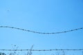 Metal barbed wire against clear blue sky Royalty Free Stock Photo